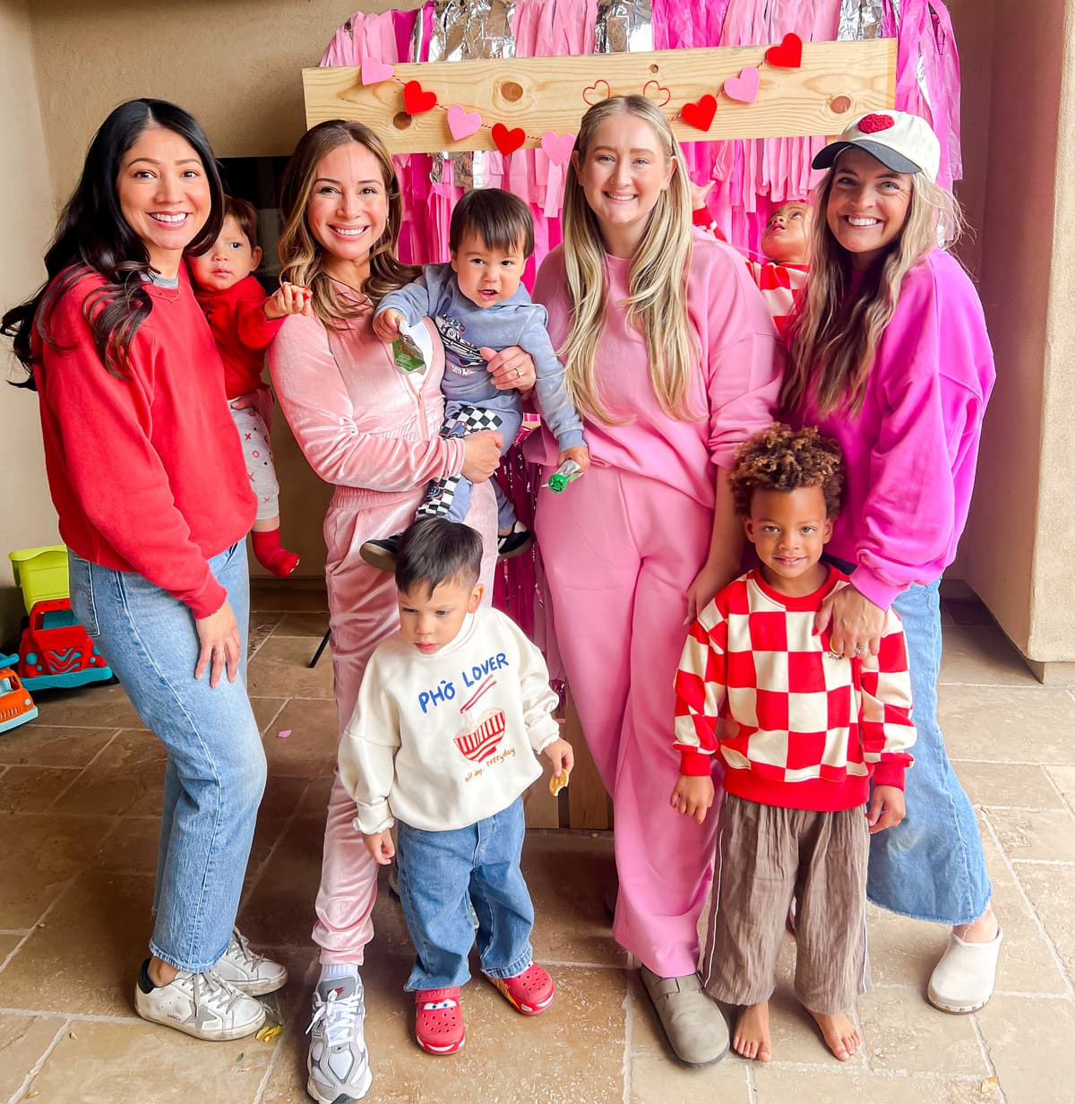 Group of moms and their kids at the Valentine's Day playdate