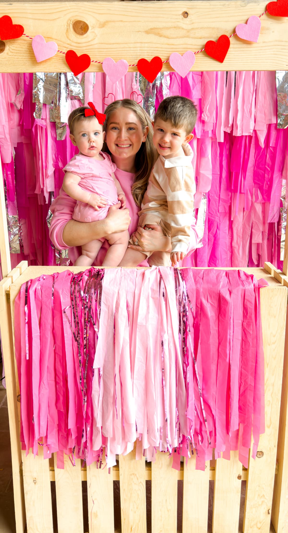 Kaden with her kids Carter and Quinn at a Play & Gather Valentine's Day playdate
